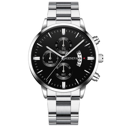 Fashion Men Watches, Luxury Silver Stainless Steel Quartz, Business Watch for Men, Calendar Clock