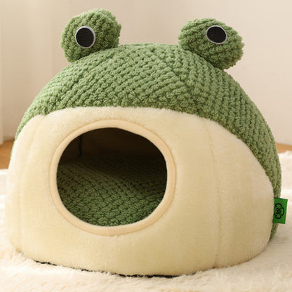 Winter Warm Pet Nest, Small Frog Shape Puppy House, Plush Cats Den, Semi Enclosed Kitten Mattress