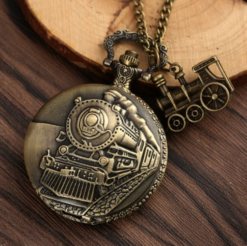 Vintage Classic Steampunk Train Quartz Pocket Watch Necklace Chain Pendant Souvenir Gift Clock For  1