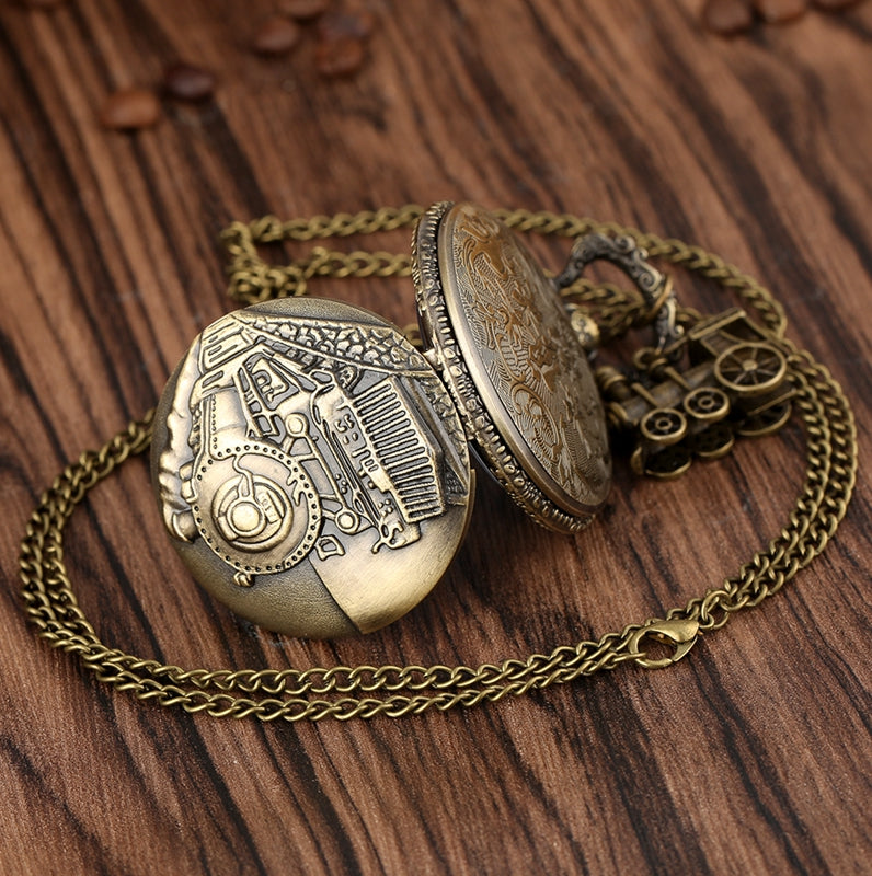Vintage Classic Steampunk Train Quartz Pocket Watch Necklace Chain Pendant Souvenir Gift Clock For  3