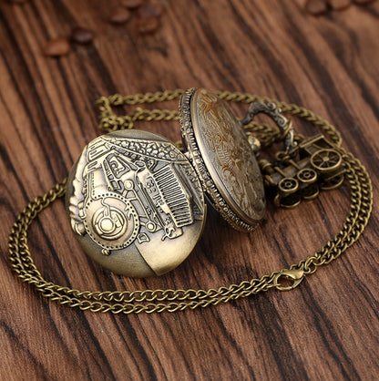 Vintage Classic Steampunk Train Quartz Pocket Watch Necklace Chain Pendant Souvenir Gift Clock For  3