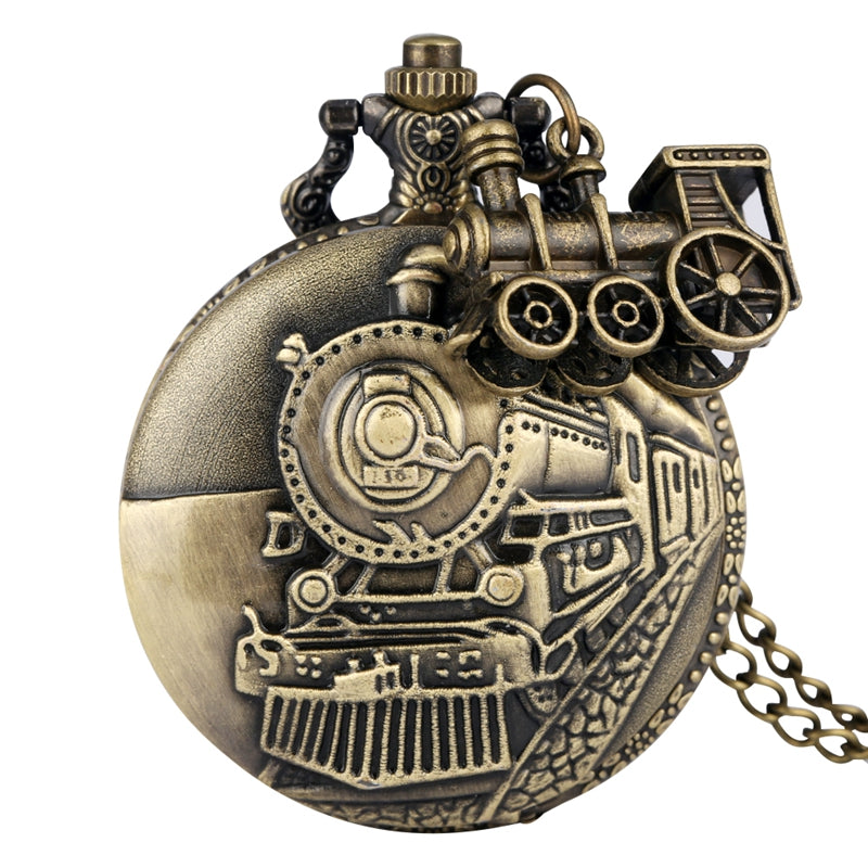 Vintage Classic Steampunk Train Quartz Pocket Watch Necklace Chain Pendant Souvenir Gift Clock For  5