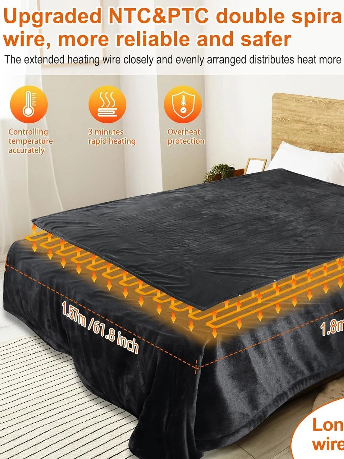 Soft Heated Throw Blanket, Electric Blanket with Heating Levels & 4 Hours Auto-Off Feature