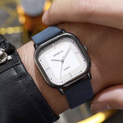 Fashion Square Men Quartz Watch Minimalist Leather Strap Wrist Watch 4