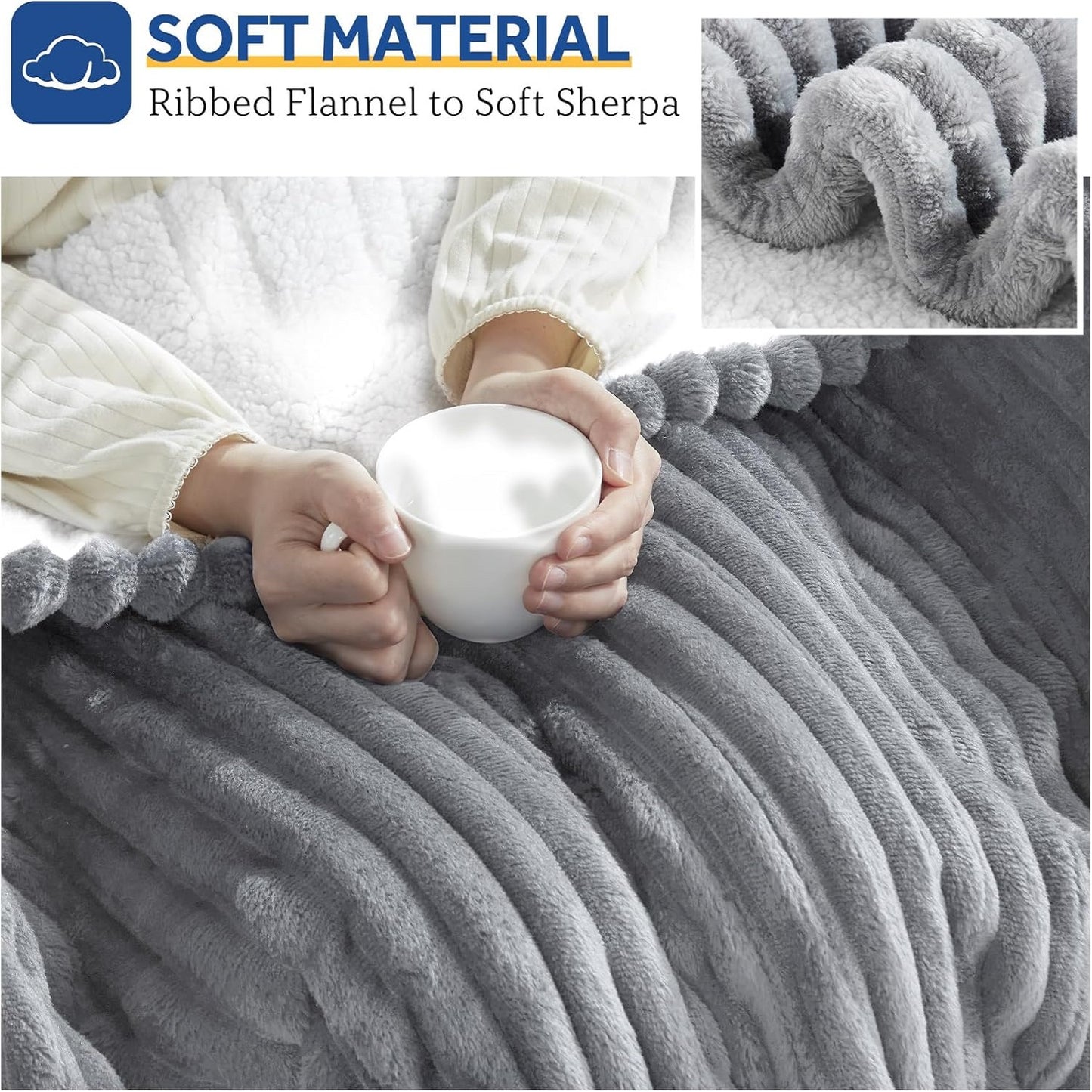 Electric Heating Blanket with Stripesd Flannel, 6-Speed Temperature Control and 5-Speed Timed Shutdown