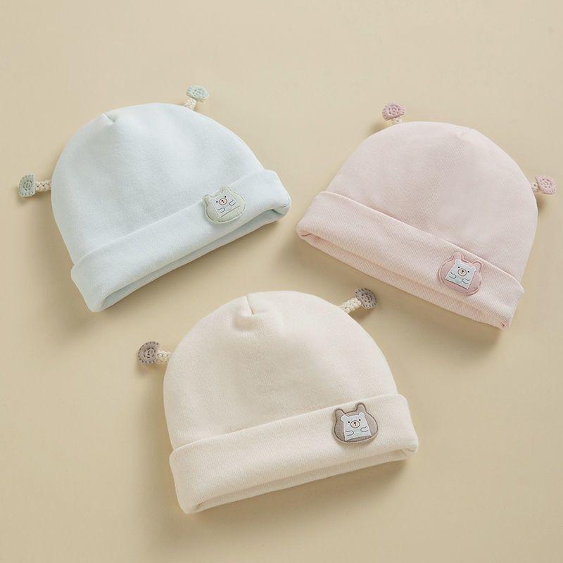 Kids Warm Bonnet, Baby Bear Beanies Spring Autumn, Pure Cotton Pullover Cap Boys Girls, Newborn Fetal Hat Cute Cartoon