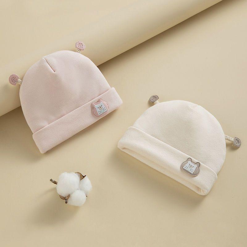 Kids Warm Bonnet Baby Bear Beanies Spring Autumn Pure Cotton Pullover Cap Boys Girls Newborn Fetal  2