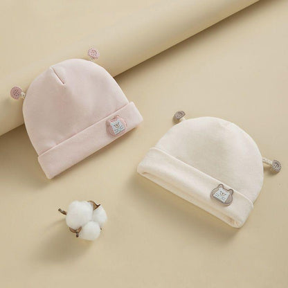 Kids Warm Bonnet Baby Bear Beanies Spring Autumn Pure Cotton Pullover Cap Boys Girls Newborn Fetal  2