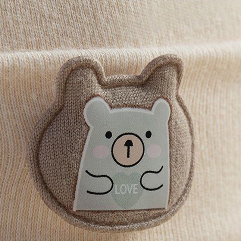 Kids Warm Bonnet Baby Bear Beanies Spring Autumn Pure Cotton Pullover Cap Boys Girls Newborn Fetal  3