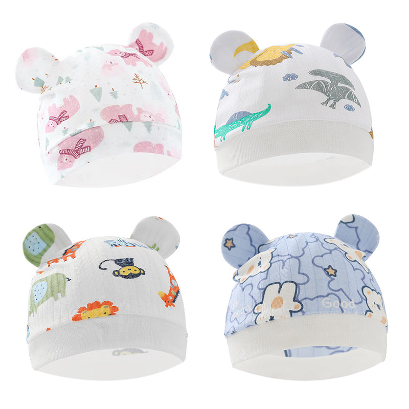 Kids Warm Bonnet Baby Bear Beanies Spring Autumn Pure Cotton Pullover Cap Boys Girls Newborn Fetal  1