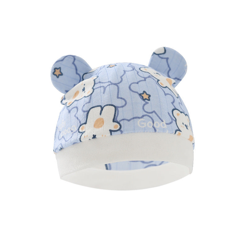 Kids Warm Bonnet Baby Bear Beanies Spring Autumn Pure Cotton Pullover Cap Boys Girls Newborn Fetal  5
