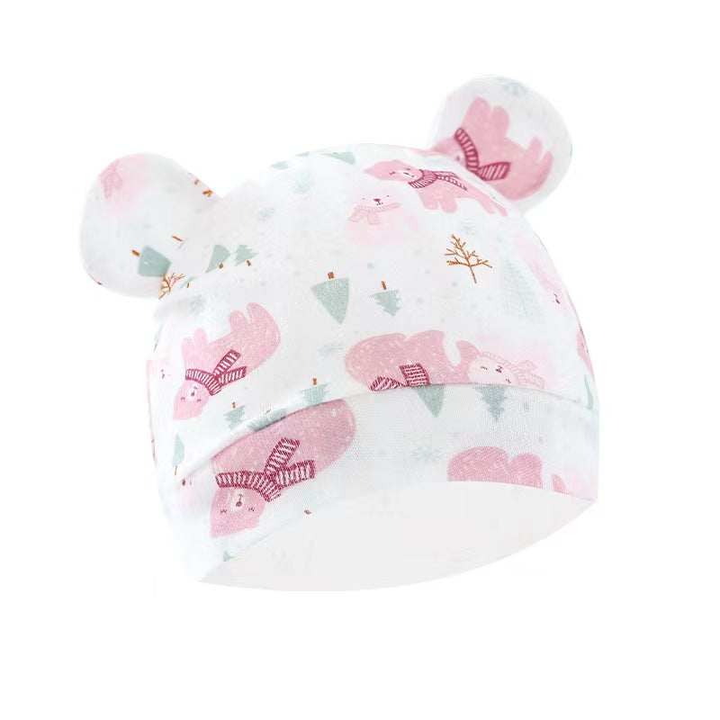 Kids Warm Bonnet Baby Bear Beanies Spring Autumn Pure Cotton Pullover Cap Boys Girls Newborn Fetal  6