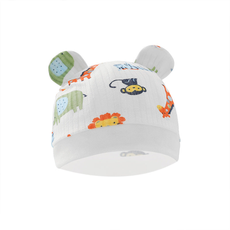 Kids Warm Bonnet Baby Bear Beanies Spring Autumn Pure Cotton Pullover Cap Boys Girls Newborn Fetal  8