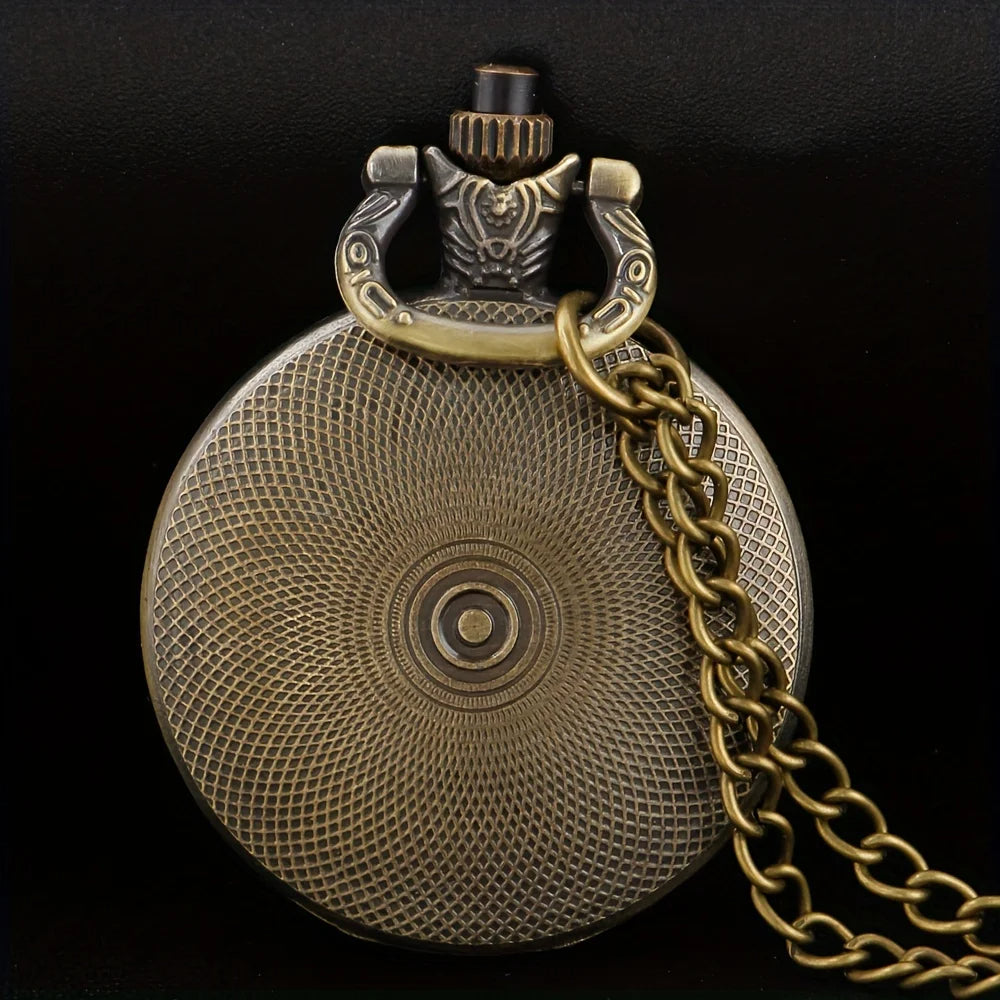 Exquisite Vintage Motorbike Pocket Watch Retro Bronze Creative Clock Cowboy Necklace Chain 2
