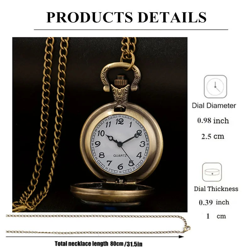 Exquisite Vintage Motorbike Pocket Watch Retro Bronze Creative Clock Cowboy Necklace Chain 3