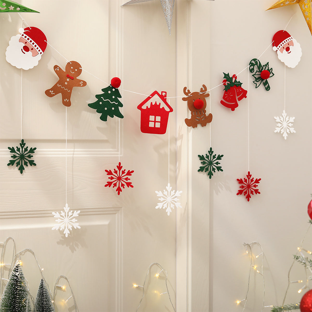 Christmas Party Background Banner, Cartoon Snowflake Decoration Set