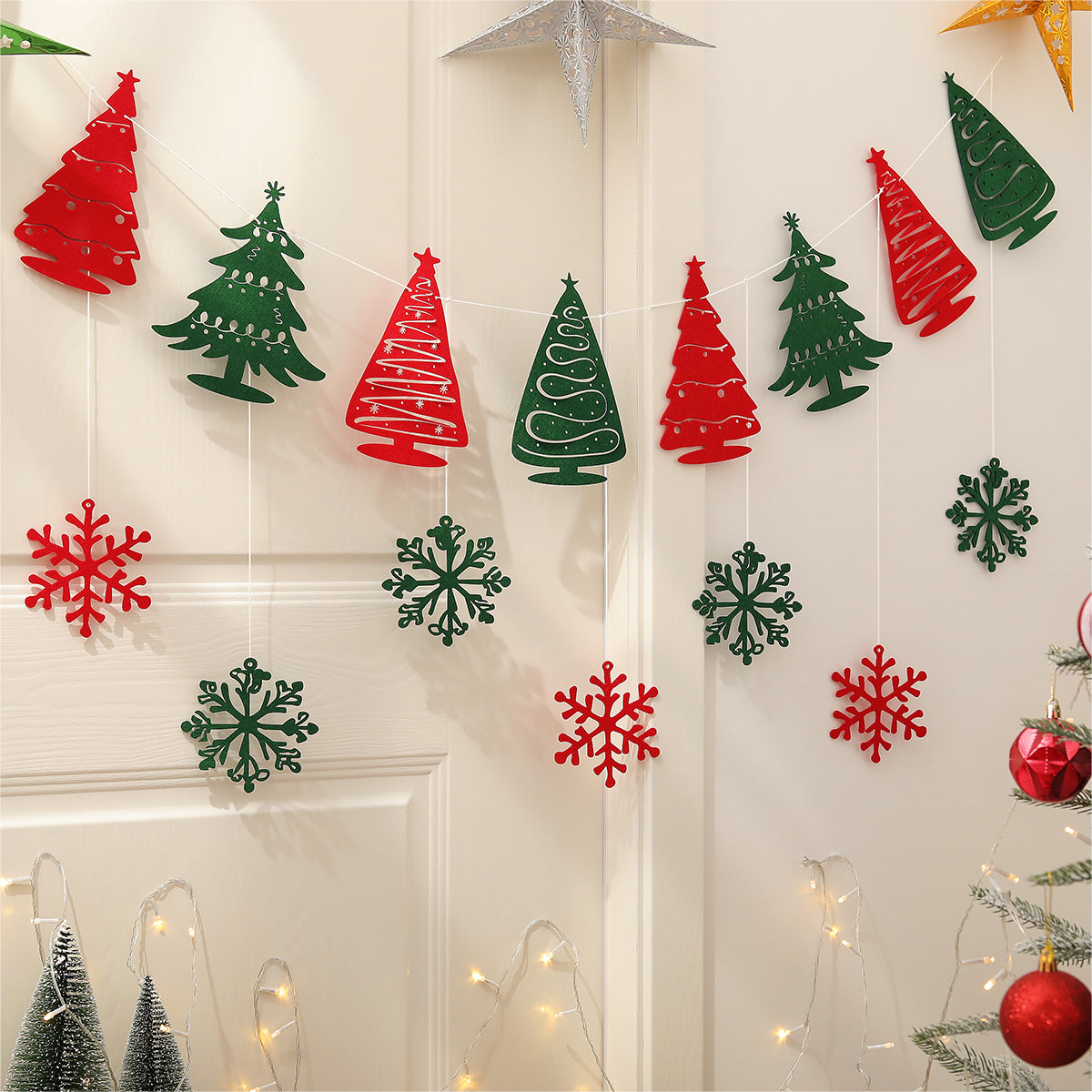 Christmas Party Background Banner, Cartoon Snowflake Decoration Set