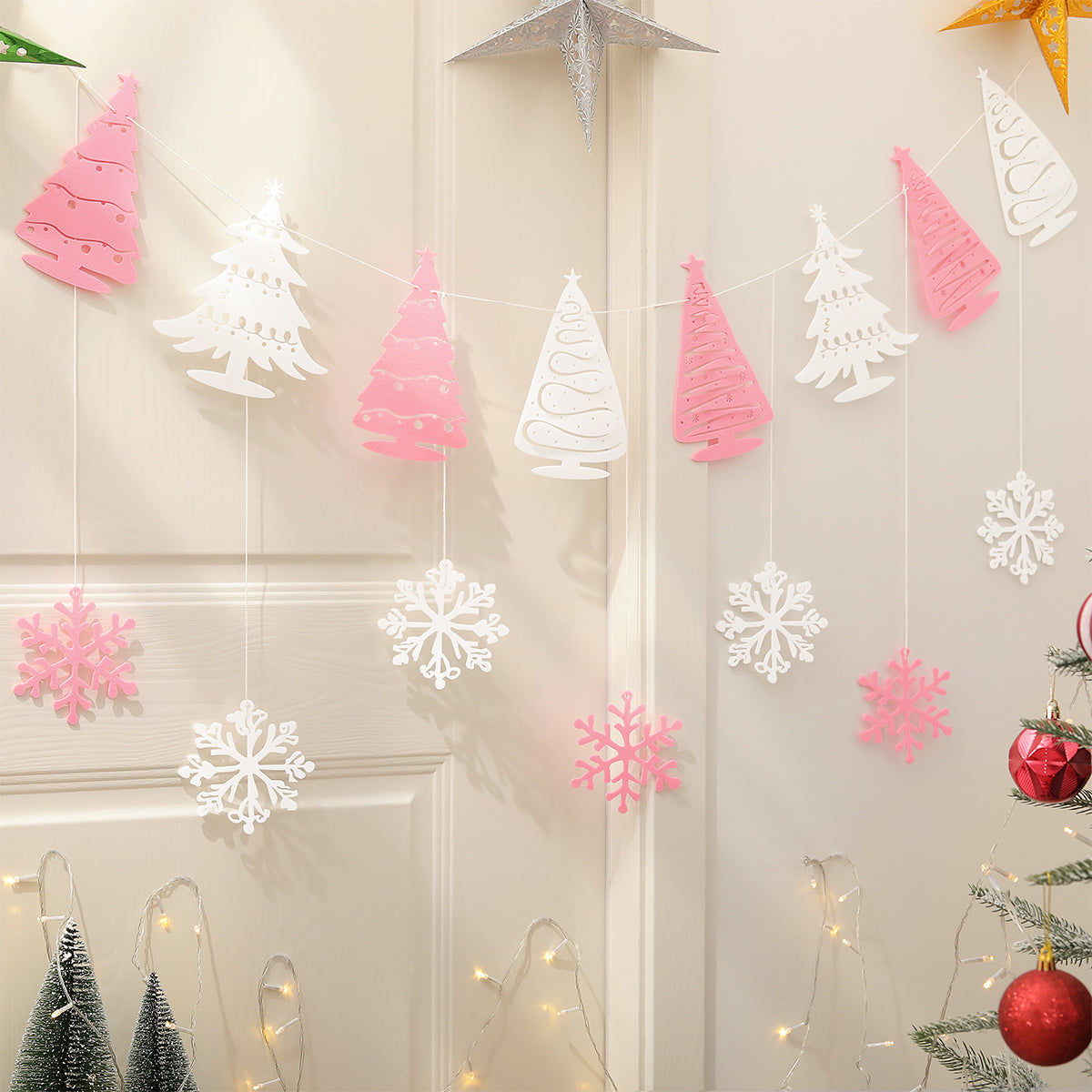 Christmas Party Background Banner, Cartoon Snowflake Decoration Set
