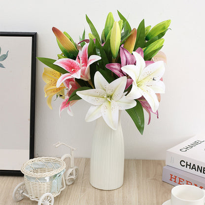 Real Looking, Printing Lily Branch, Artificial Flowers, for Wedding, Home Garden Decoration