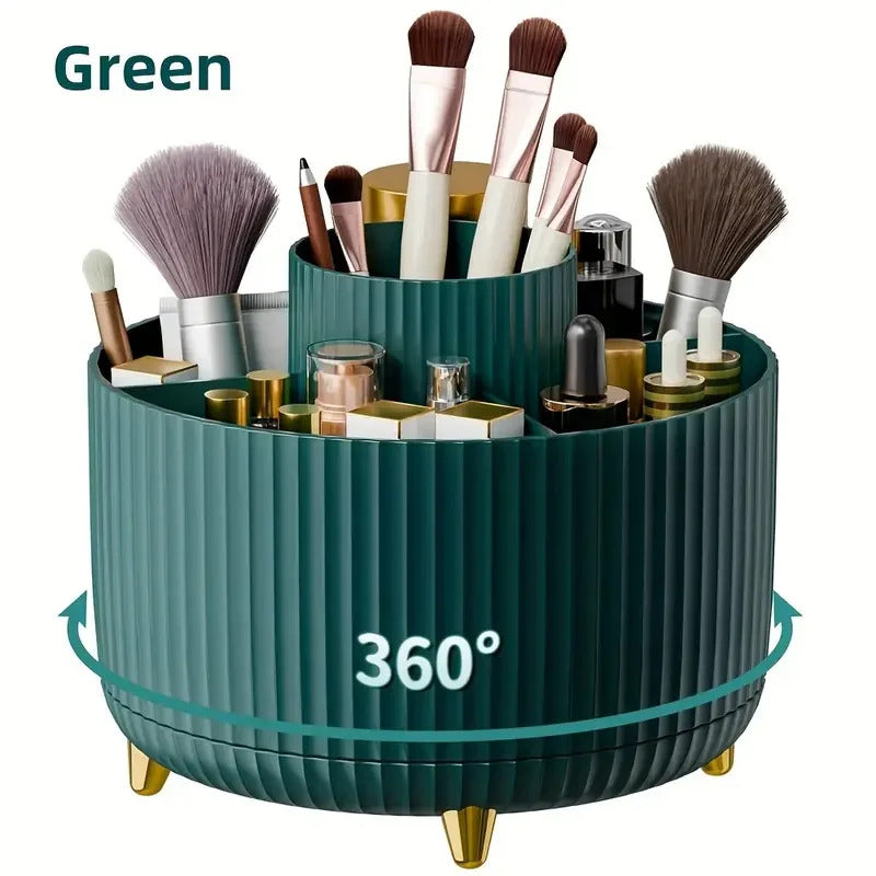 360 ° rotating 5 slot makeup brushes holder organizer multi-functional desk storage cosmetics storage for vanity desktop bathroo