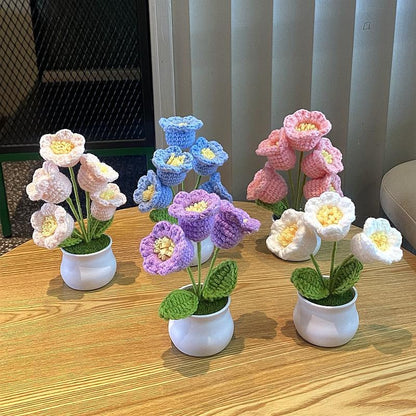 Handwoven Mini Potted Flower Rose Office Desktop Woolen Thread Ornamental Plant For Home Decor 2