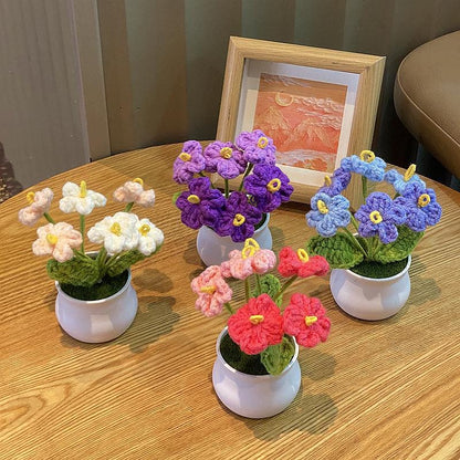 Handwoven Mini Potted Flower Rose Office Desktop Woolen Thread Ornamental Plant For Home Decor 4