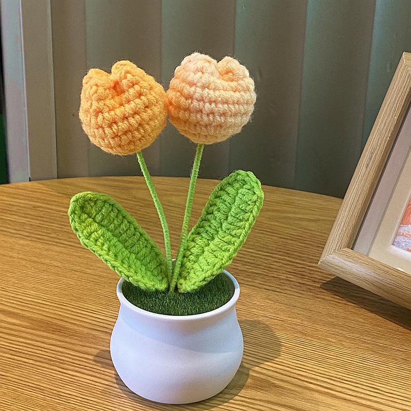 Handwoven Mini Potted Flower Rose Office Desktop Woolen Thread Ornamental Plant For Home Decor 7