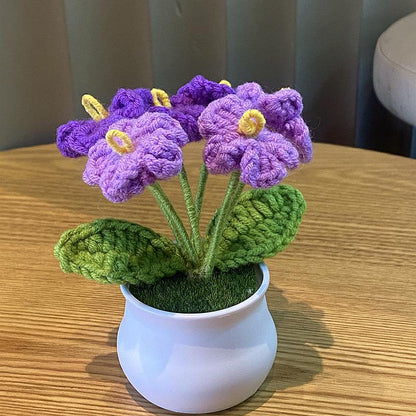 Handwoven Mini Potted Flower Rose Office Desktop Woolen Thread Ornamental Plant For Home Decor 11