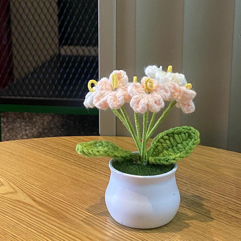 Handwoven Mini Potted Flower Rose Office Desktop Woolen Thread Ornamental Plant For Home Decor 13