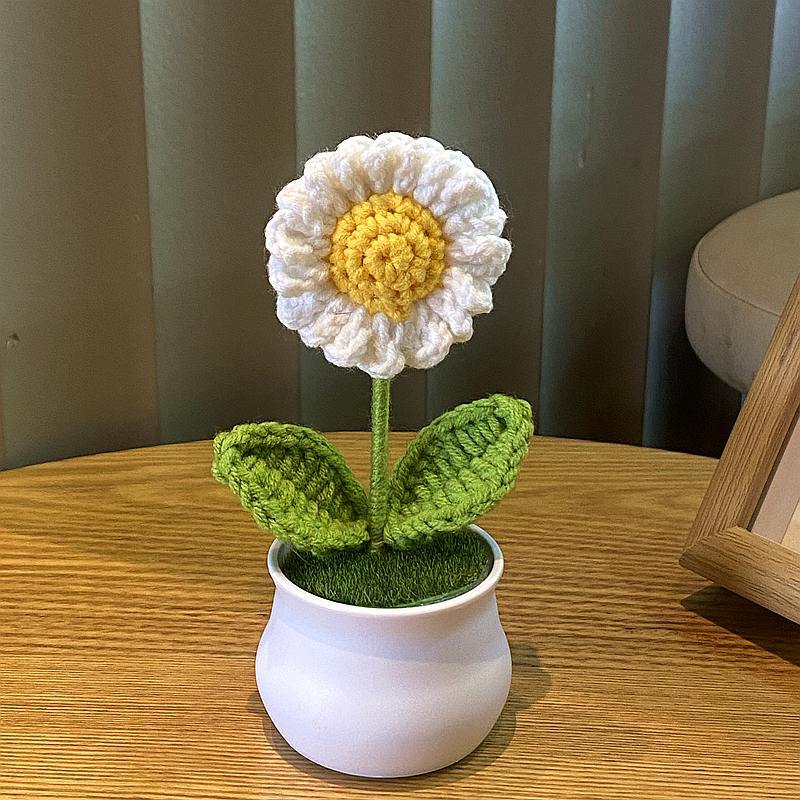 Handwoven Mini Potted Flower Rose Office Desktop Woolen Thread Ornamental Plant For Home Decor 15