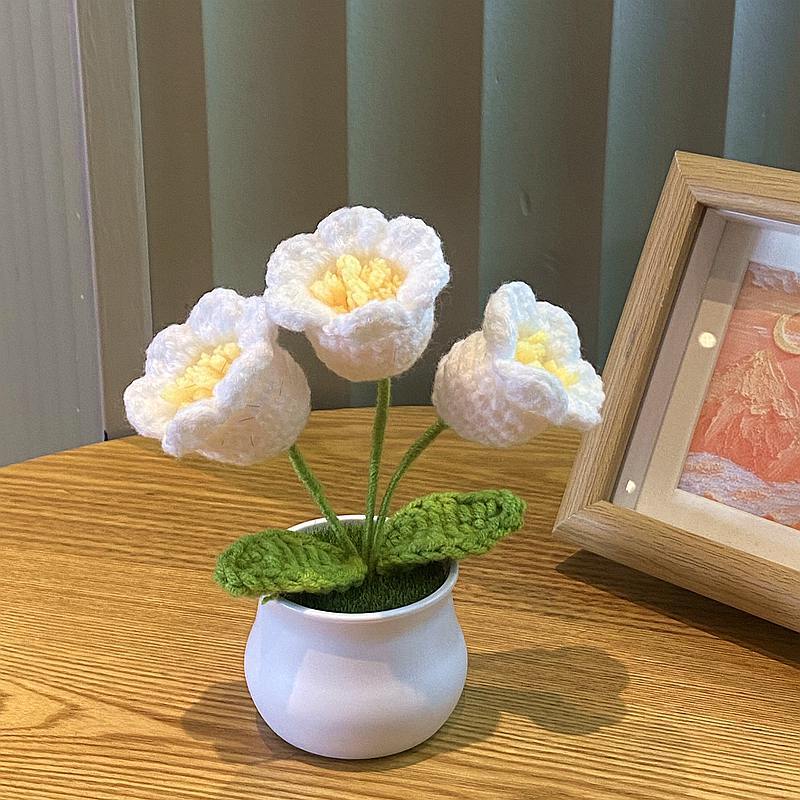 Handwoven Mini Potted Flower Rose Office Desktop Woolen Thread Ornamental Plant For Home Decor 16