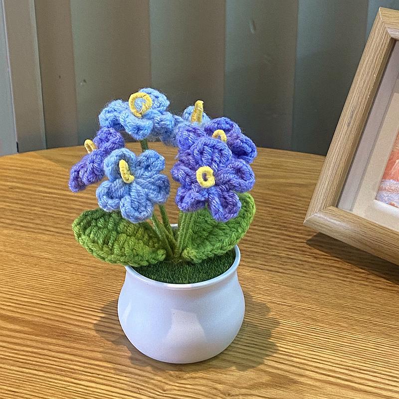 Handwoven Mini Potted Flower Rose Office Desktop Woolen Thread Ornamental Plant For Home Decor 20