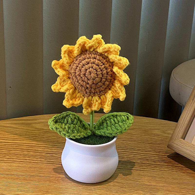 Handwoven Mini Potted Flower Rose Office Desktop Woolen Thread Ornamental Plant For Home Decor 22