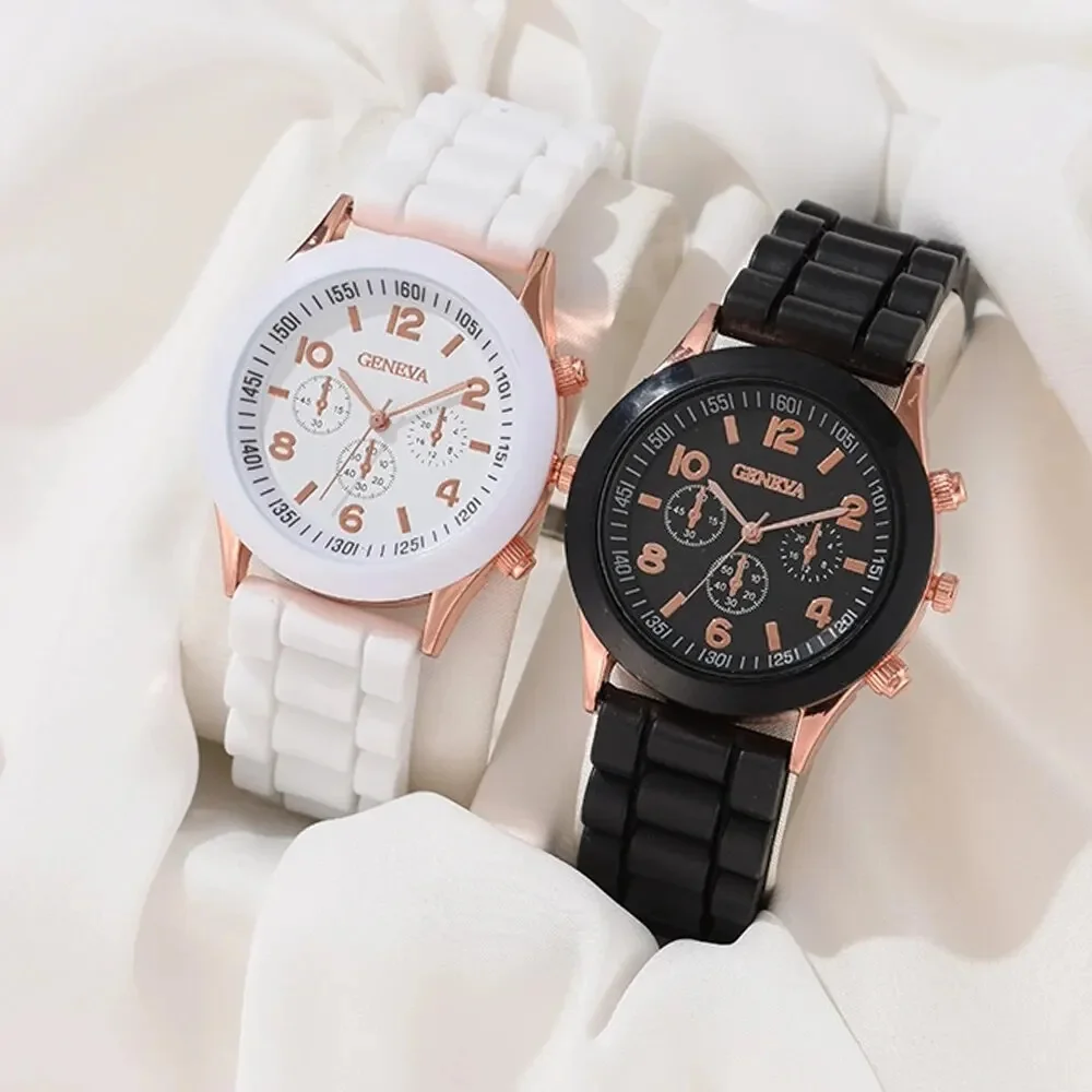 Elegant Fashion Watch Set For Women Luxury Alloy Silicone Strap Quartz Men Watches 4