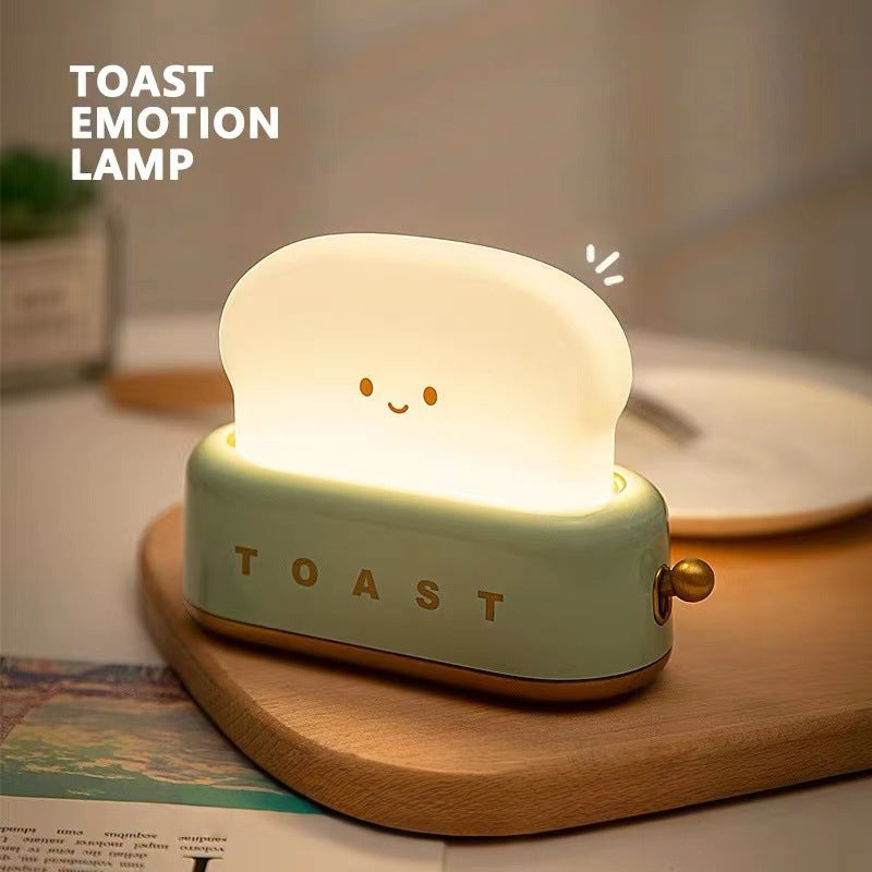 LED Desk Lamp with Charging Function, Creative Bedroom Night Light, Timed Light Off Toast Maker Lamp