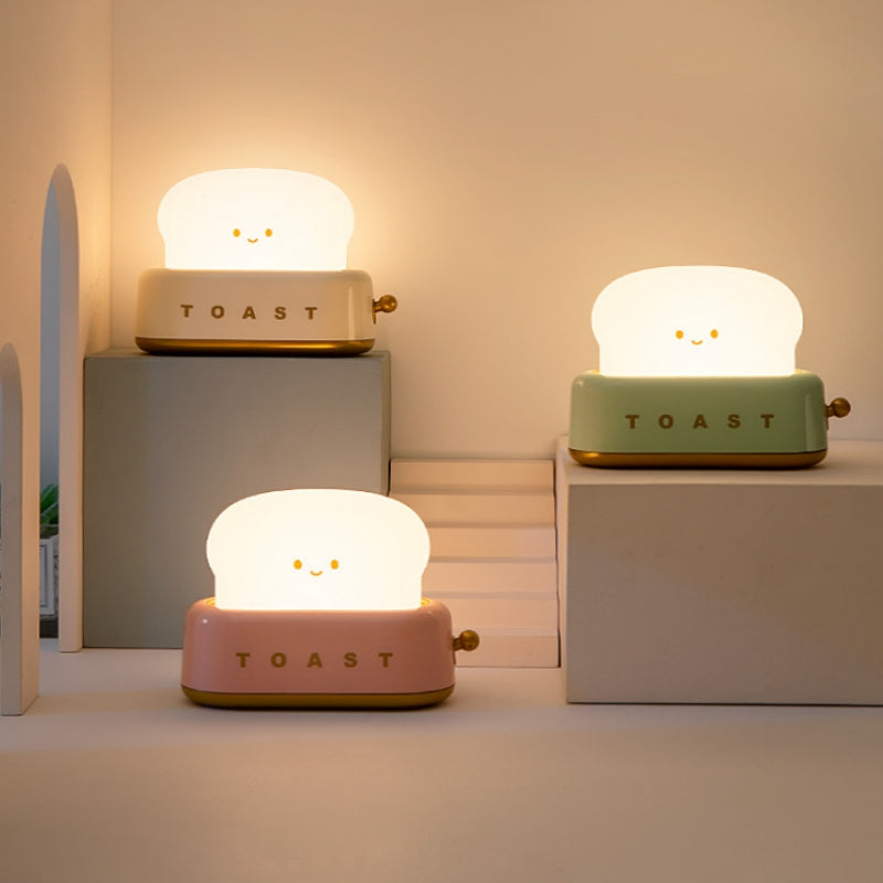LED Desk Lamp with Charging Function, Creative Bedroom Night Light, Timed Light Off Toast Maker Lamp