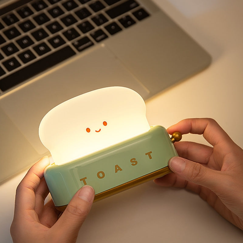 LED Desk Lamp with Charging Function, Creative Bedroom Night Light, Timed Light Off Toast Maker Lamp