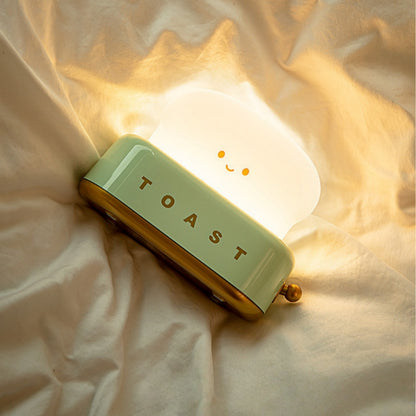 LED Desk Lamp with Charging Function, Creative Bedroom Night Light, Timed Light Off Toast Maker Lamp