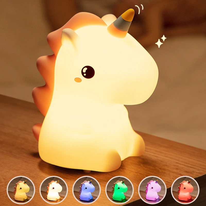 Cartoon Animal LED Night Light for Kids, USB Rechargeable Unicorn Bedroom Decor Lamp