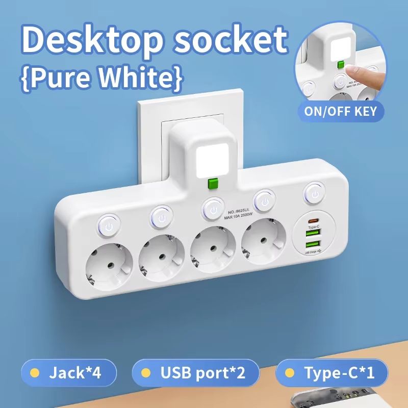 EU Power Strip With 5 Sockets And USBC Ports  Compact EU Power Strip Multi Plug Outlet 4