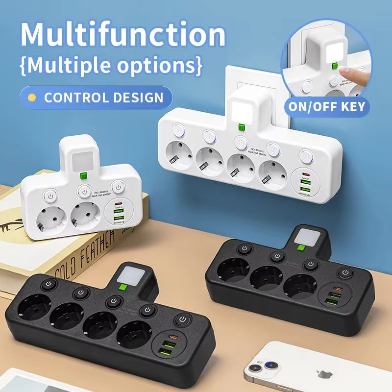 EU Power Strip With 5 Sockets And USBC Ports  Compact EU Power Strip Multi Plug Outlet 5