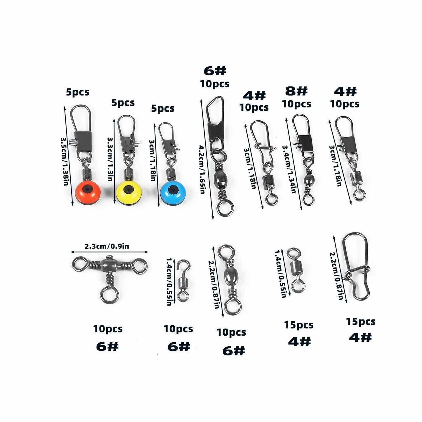 115Piece Fishing Connector Swivels Kit With Box  Center Pass Swivels  Pins For Sea Bass  Trout Rigs 1