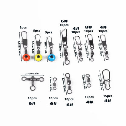 115Piece Fishing Connector Swivels Kit With Box  Center Pass Swivels  Pins For Sea Bass  Trout Rigs 1