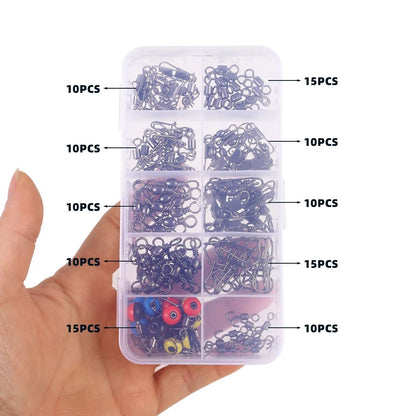 115Piece Fishing Connector Swivels Kit With Box  Center Pass Swivels  Pins For Sea Bass  Trout Rigs 2
