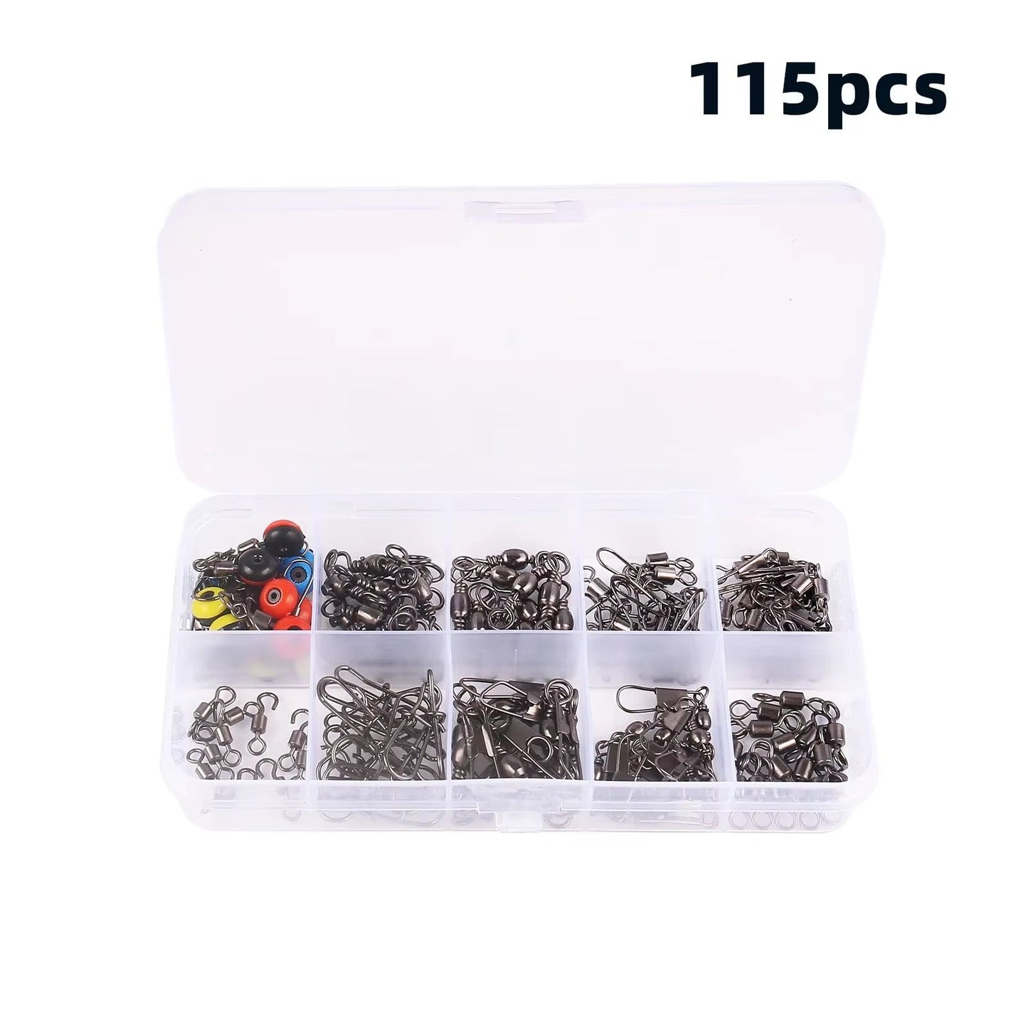115Piece Fishing Connector Swivels Kit With Box  Center Pass Swivels  Pins For Sea Bass  Trout Rigs 4