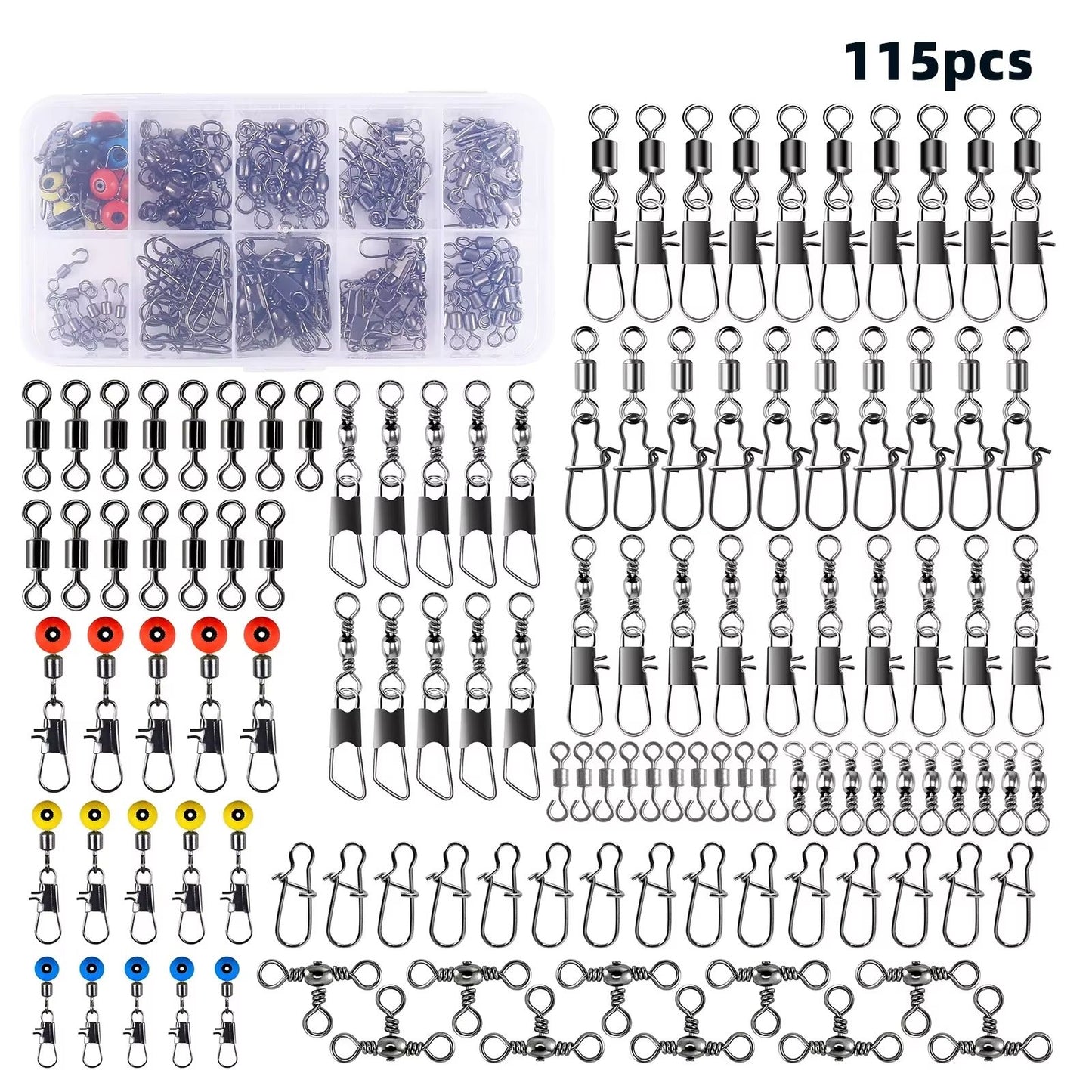 115Piece Fishing Connector Swivels Kit With Box  Center Pass Swivels  Pins For Sea Bass  Trout Rigs 6