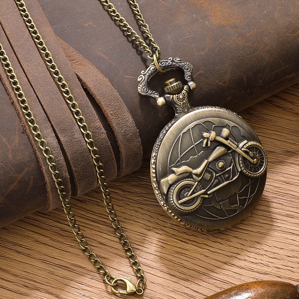 Motorcycle Quartz Pocket Watch Motorbike Design Pendant Fob Watch Chain For Men 2