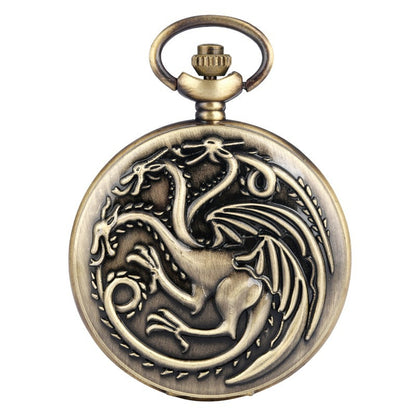 Three Headed Dragon Quartz Pocket Watch Vintage Bronze Fire Monster Necklace Antique Watch 5