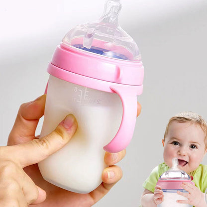 Baby Nano-Silicone Bottle, with Handle, Soft Milk Pulling, Breastmilk-like Design