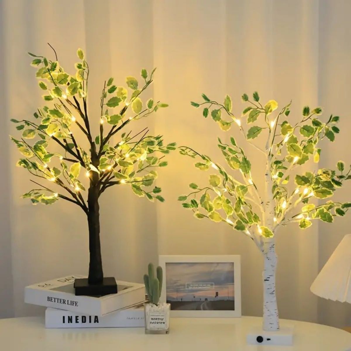Christmas Decoration LED Green Leaf Artificial Birch Light Battery Operated Holiday Lights